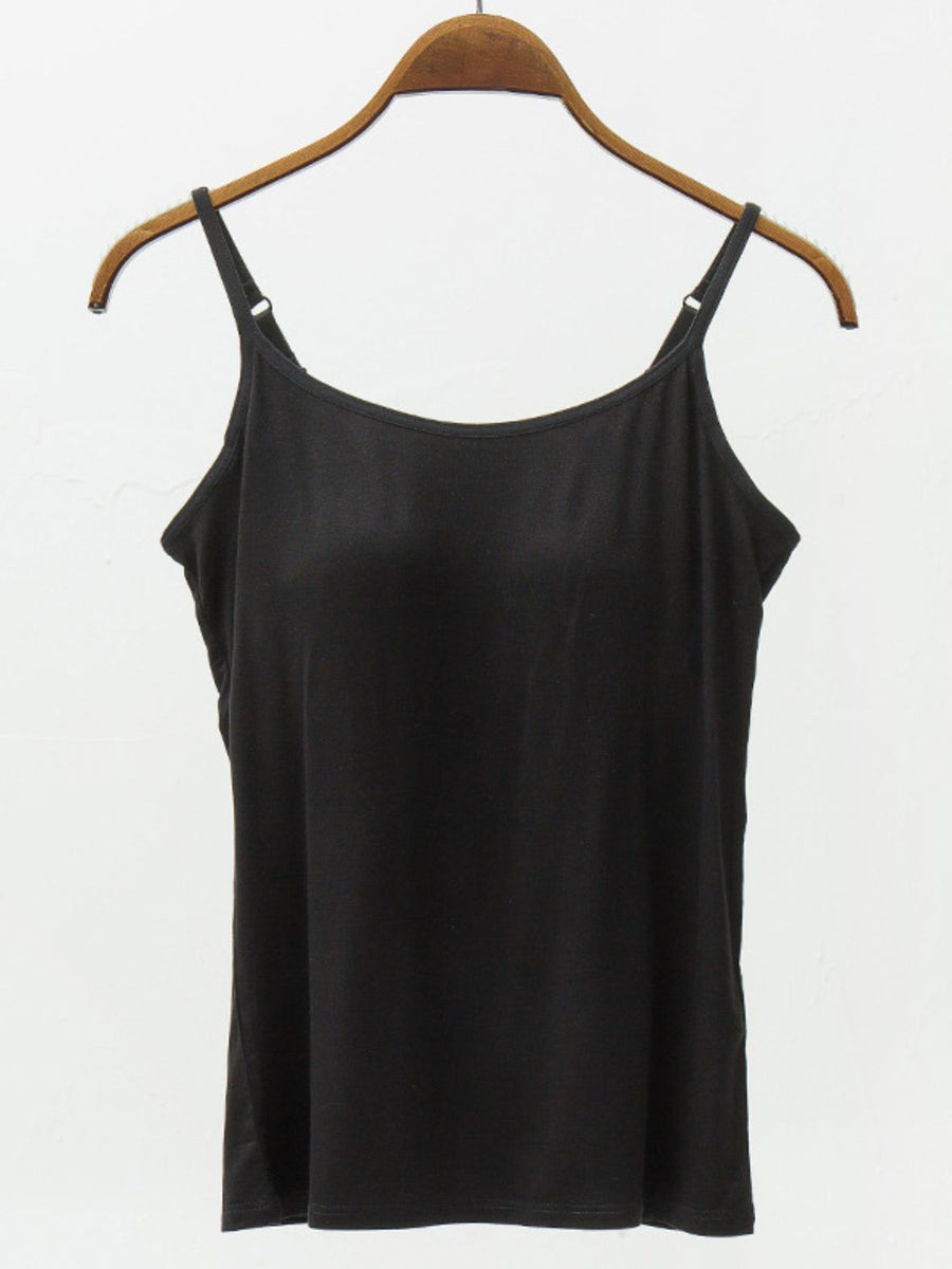 Full Size Adjustable Strap Modal Cami with Bra Black
