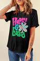 Letter Graphic Round Neck T-Shirt Black