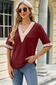 V-Neck Half Sleeve T-Shirt Burgundy