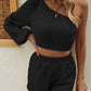 One Shoulder Long Sleeve Top and Shorts Set