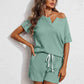 Notched Short Sleeve Top and Shorts Set