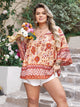 Plus Size Printed V-Neck Three-Quarter Sleeve Blouse Watermelon pink