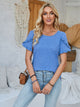 Frill Round Neck Petal Sleeve Blouse Sky Blue