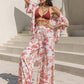 Printed Open Front Half Sleeve Top and Pants Set