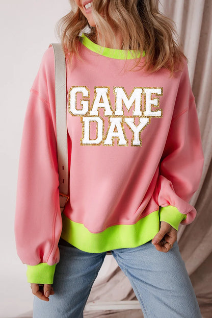 Letter Graphic Round Neck Long Sleeve Sweatshirt Blush Pink