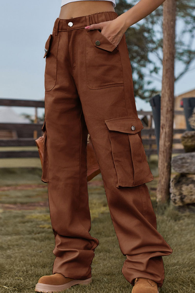 Loose Fit Long Jeans with Pockets Brown
