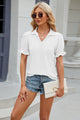 Eyelet Johnny Collar Short Sleeve Blouse White
