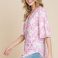 BOMBOM Floral Decorative Button V-Neck Top