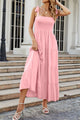Tie-Shoulder Smocked Tiered Dress Blush Pink