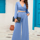 Surplice Top and Wide Leg Pants Set