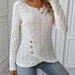 Eyelet Boat Neck Long Sleeve Blouse