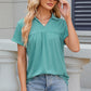 Ruched Johnny Collar Short Sleeve Blouse