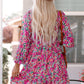 Floral Smocked V-Neck Flounce Sleeve Dress