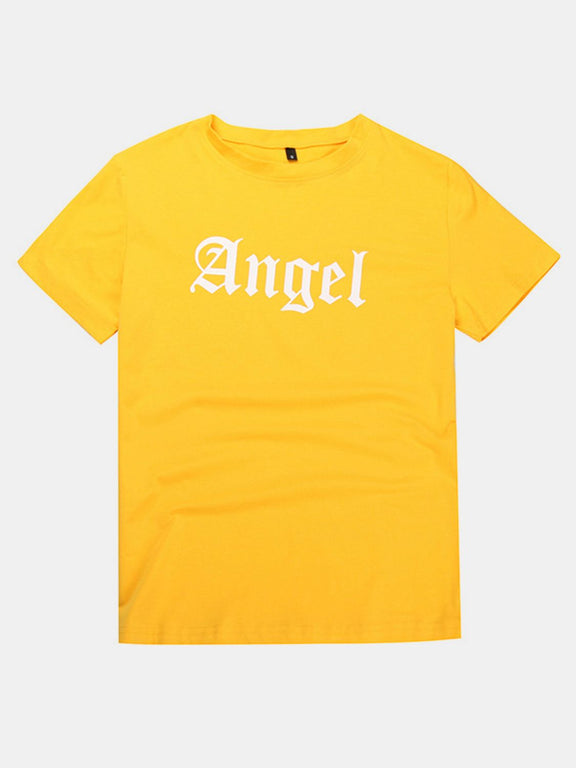 Perfee ANGEL Round Neck Short Sleeve T-Shirt Yellow
