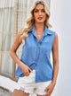 Pocketed Button Up Sleeveless Denim Top Dusty Blue