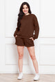 Round Neck Long Sleeve Sweatshirt and Drawstring Shorts Set Chocolate