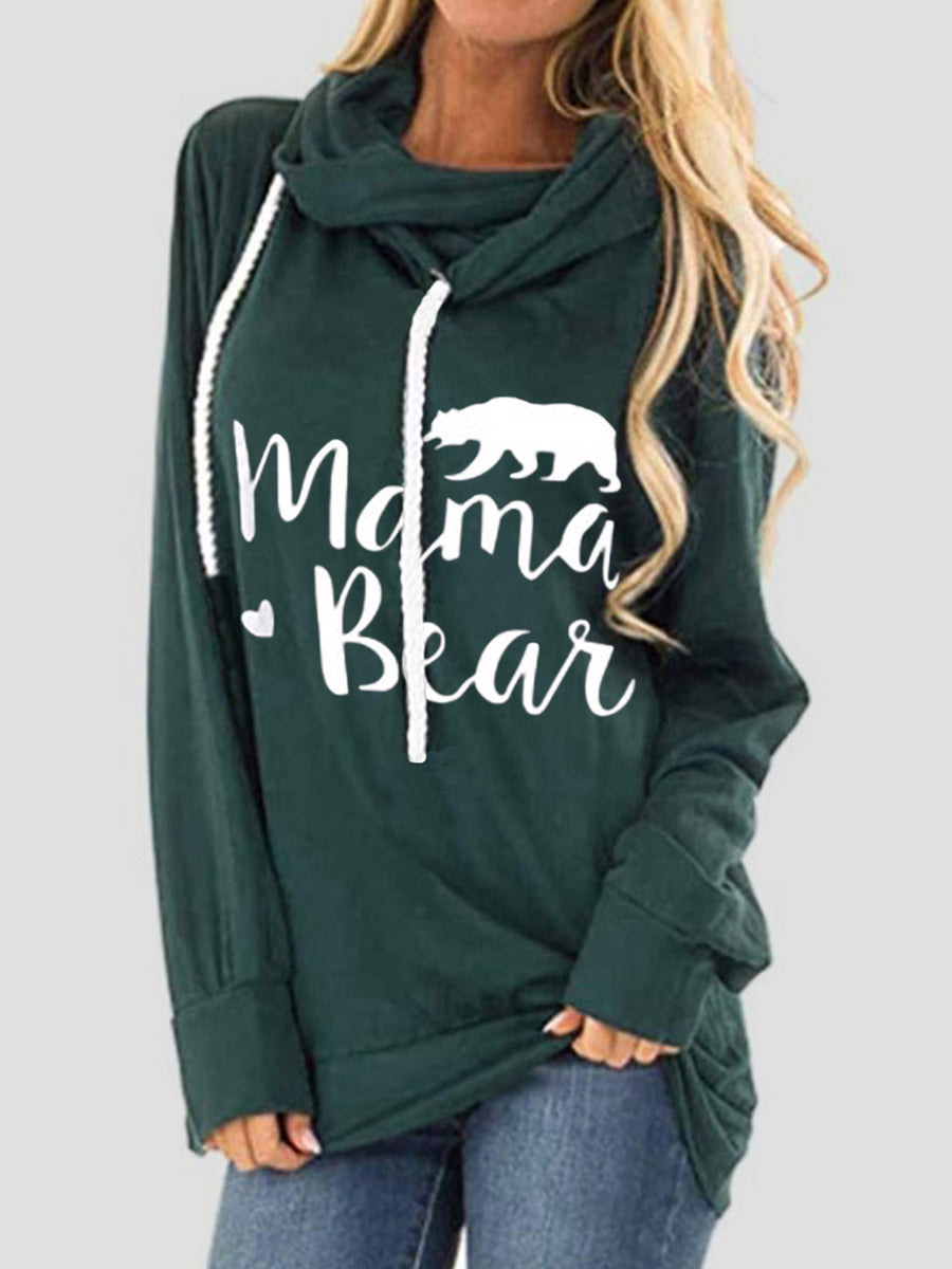 Drawstring Letter Graphic Long Sleeve Hoodie Dark Green
