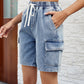 Drawstring Denim Shorts with Pockets