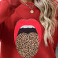 Leopard Lip Graphic Round Neck Sweatshirt