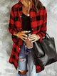 Plaid Collared Neck Snap Down Long Sleeve Jacket Deep Red