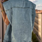 Pocketed Button Up Cap Sleeve Denim Jacket