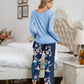 Round Neck Top and Printed Pants Lounge Set