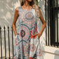 Printed Round Neck Sleeveless Dress with Pockets