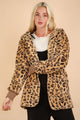 VERY J Fuzzy Leopard Long Sleeve Hooded Jacket Taupe Leopard