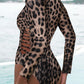 Animal Print Zipper Cut-Out One-Piece Swimwear