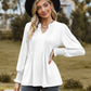 Notched Neck Flounce Sleeve Blouse