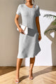 Ribbed Asymmetrical Neck Short Sleeve Dress Light Gray