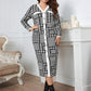 Plus Size Houndstooth Button-Down Long Sleeve Dress