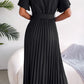 Pleated Flutter Sleeve Belted Dress