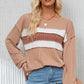 Ribbed Color Block Exposed Seam Round Neck Blouse