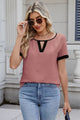 Cutout Round Neck Short Sleeve Top Dusty Pink
