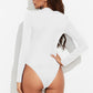 Half Button Round Neck Long Sleeve Bodysuit