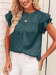 Leopard Frill Mock Neck Ruffled Cap Sleeve Top Deep Teal
