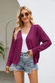 Openwork Button Front V-Neck Cardigan Cerise