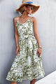 Floral Frill Trim Scoop Neck Spaghetti Strap Dress Matcha Green