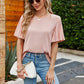 Pleated Flutter Sleeve Round Neck Blouse