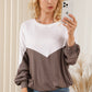 Contrast Round Neck Lantern Sleeve Sweatshirt