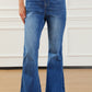 Elastic Waist Bootcut Jeans with Pockets