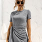 Round Neck Cuffed Sleeve Side Tie Dress