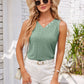 Eyelet Decorative Button V-Neck Tank