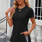 Eyelet Slit Round Neck Short Sleeve T-Shirt