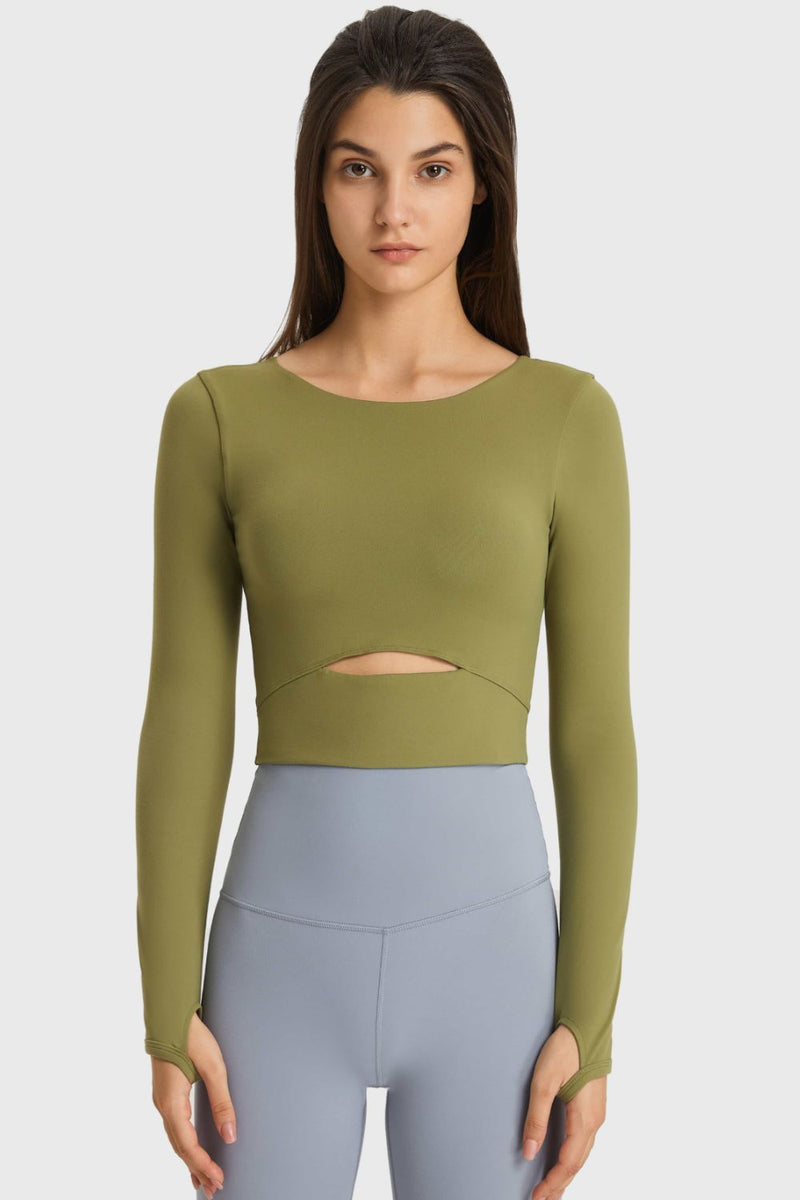 Cutout Long Sleeve Cropped Sports Top