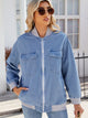 Pocketed Zip Up Baseball Collar Denim Jacket Medium