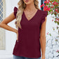 Ruffled V-Neck Cap Sleeve Blouse