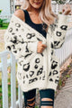 Leopard Open Front Cardigan with Pockets Leopard