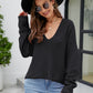 V-Neck Drop Shoulder Long Sleeve Knit Top